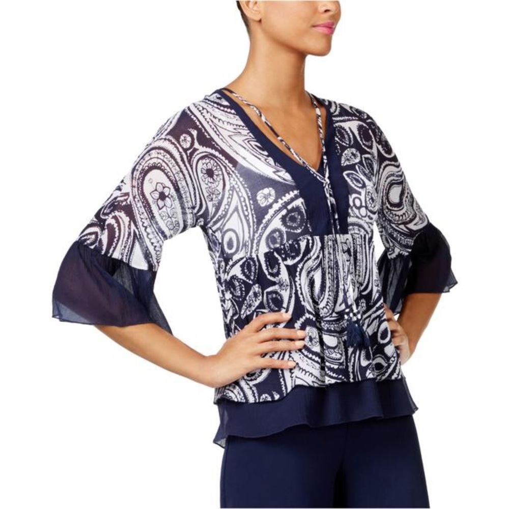 💐2/$20 Trina Turk paisley ruffled sleeve peasant top L